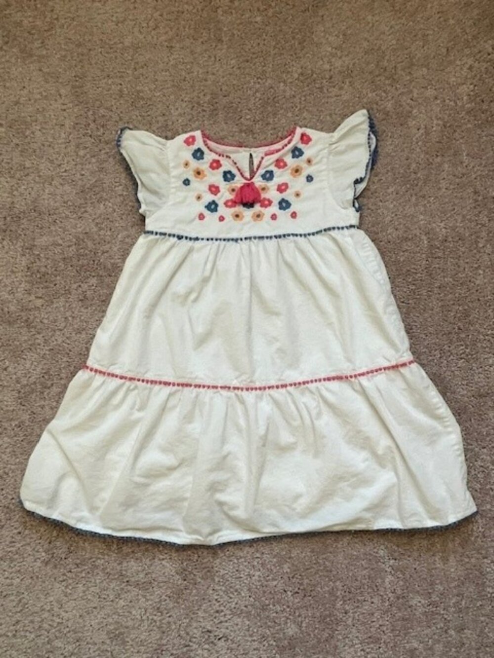BISBY Girls Size 6 Embroidered Cotton Dress Boho Flutter Sleeve Boutique white